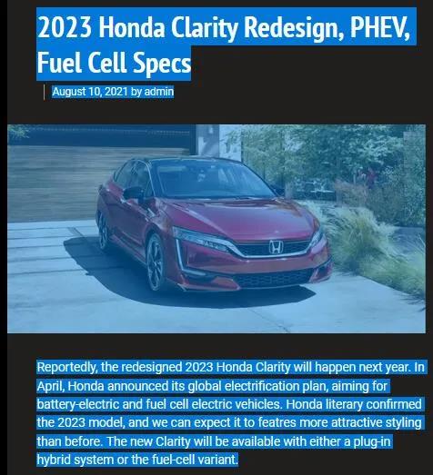 独家: 2023款本田氢燃料电池车Clarity明年上市