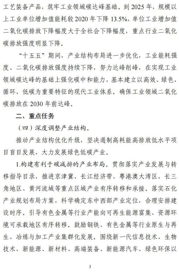 突破窑炉氢能煅烧等低碳技术！3部委联合印发《工业领域碳达峰实施方案》