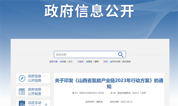 《山西省氢能产业链2023年行动方案》发布