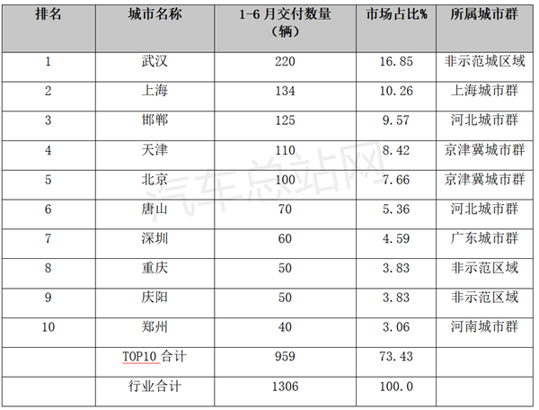 2023年上半年FCV车辆终端交付情况盘点